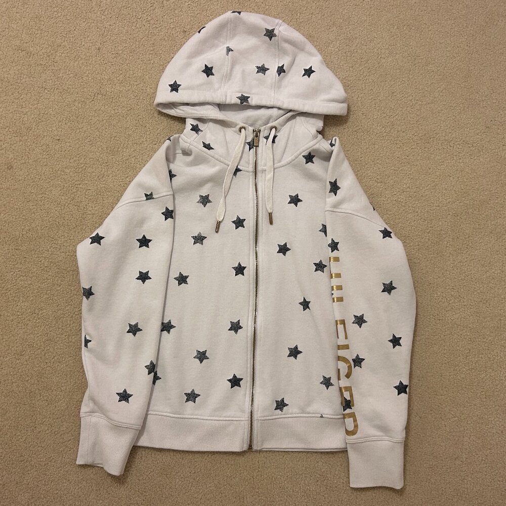 Tommy Hilfiger Sport Star Print Zip-Up Cropped Athletic Hoodie, Size M